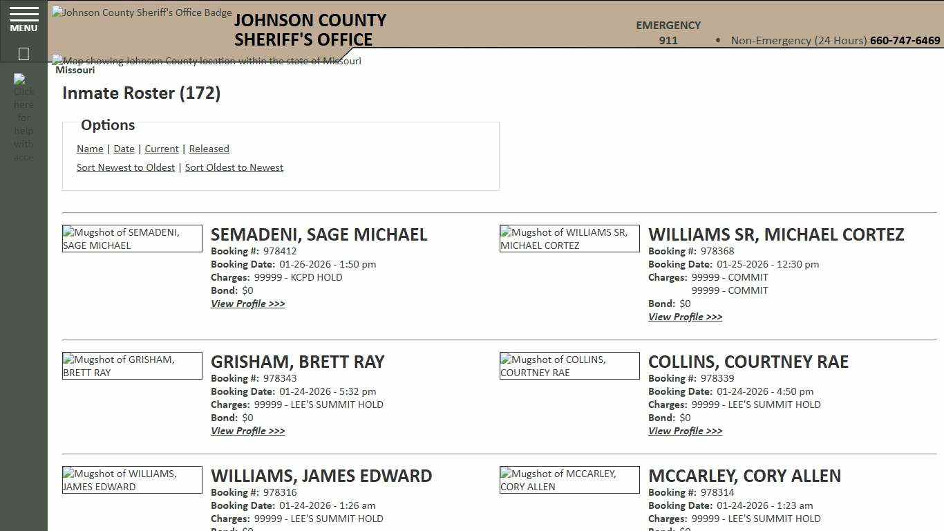 Inmate Roster - Current Inmates Booking Date Descending - Johnson County Sheriff MO